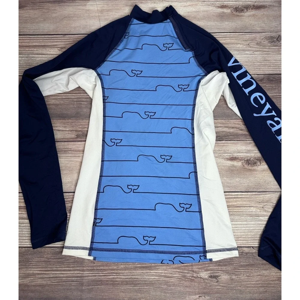 VINEYARD VINES WHALE LINE GRAPHIC RASH GUARD SHIRT WOMEN'S  BLUE‎ XS